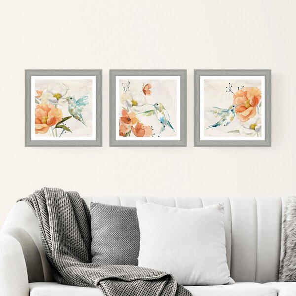 Set of 3 Hummingbirds Framed Prints MultiColoured