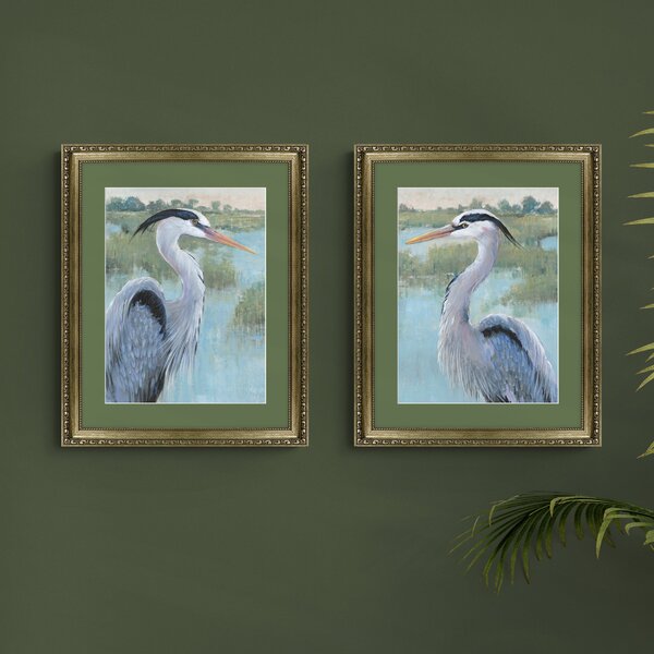 Set of 2 Blue Heron Framed Prints MultiColoured