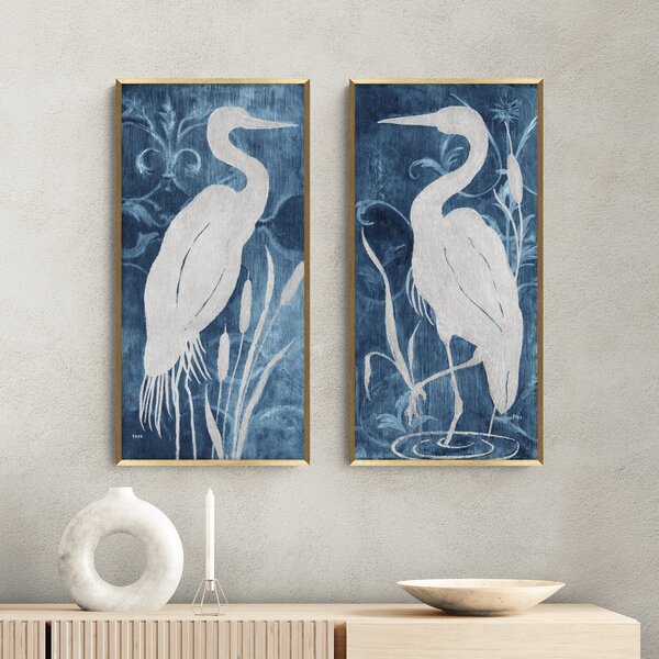 Set of 2 Elegant Egrets Framed Prints Blue