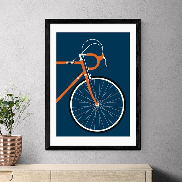 East End Prints Orange Coloured Race Bike Print by Bo Lundberg Navy