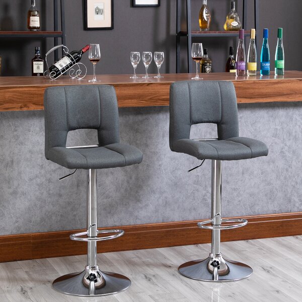 HOMCOM Modern Linen Fabric Bar stool Armless Adjustable Height with Swivel Seat, Set of 2