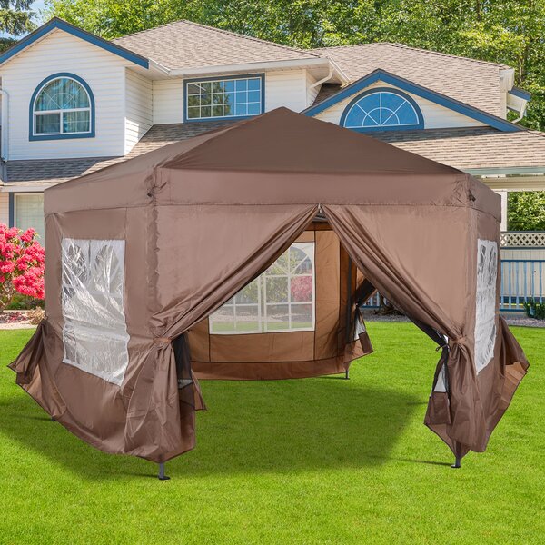 Outsunny 4m x 4m Hexagonal Metal Frame Garden Gazebo Brown