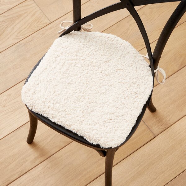 Faux Borg Seat Pad with Ties Natural