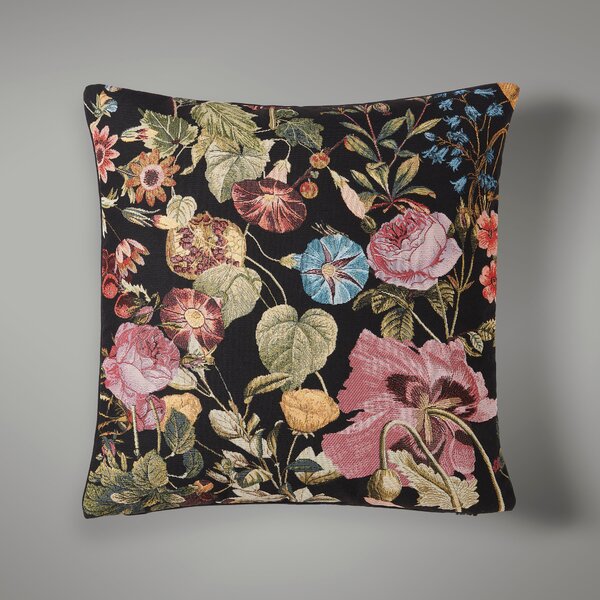 Floral Tapestry Cushion Black/Pink