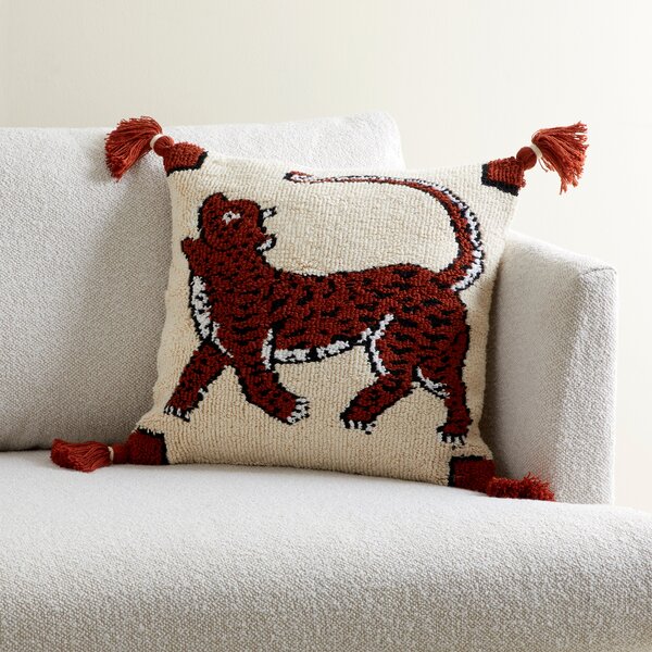 Embroidered Tiger Cushion Natural