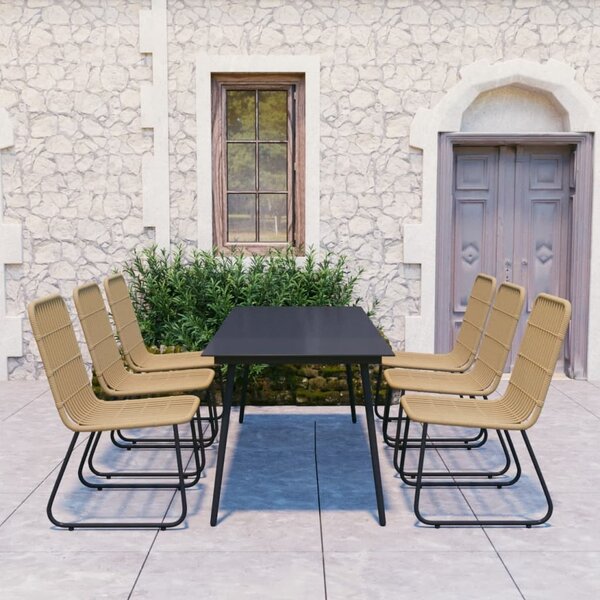 7 Piece Outdoor Dining Set Poly Rattan and Glass