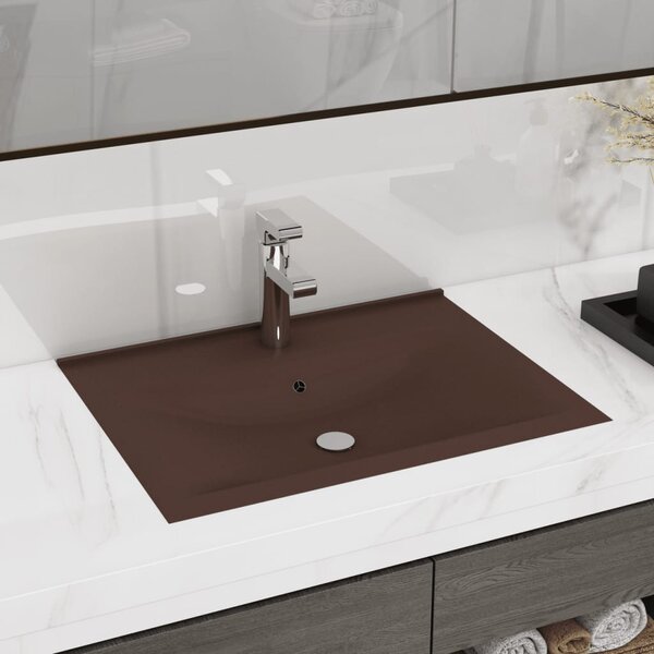 Luxury Basin with Faucet Hole Matt Dark Brown 60x46 cm Ceramic