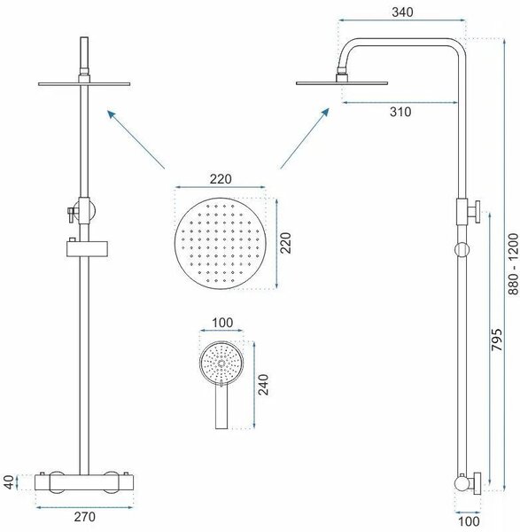 Shower set with thermostat Rea Parot Light Brush Copper