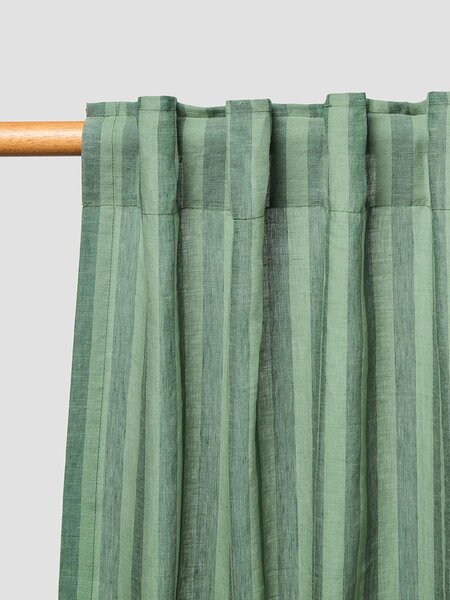 Pine Green Pembroke Stripe Linen Blend Curtains (Pair) | Short | Piglet in Bed