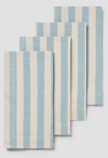 Coastal Blue Pembroke Stripe Linen Blend Napkin Set of 4 | Default | Piglet in Bed
