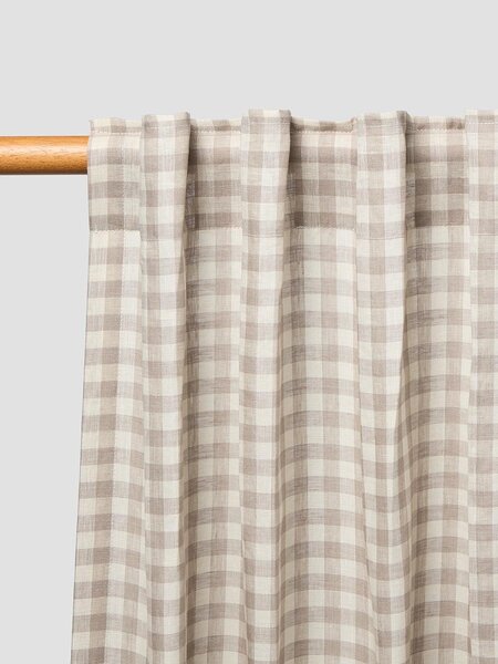 Mushroom Gingham Linen Blend Curtains (Pair) | Short | Piglet in Bed