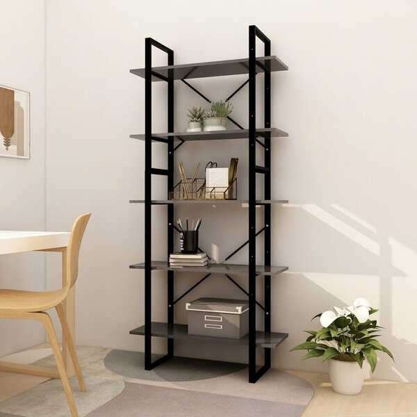 5-Tier Book Cabinet Grey 80x30x175 cm Engineered Wood