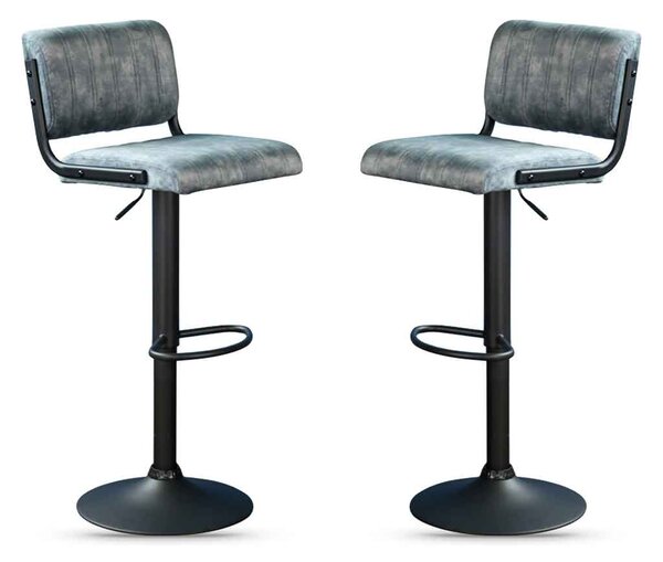 Pawling Fabric Gas Lift Bar Stools In Pair - Blue
