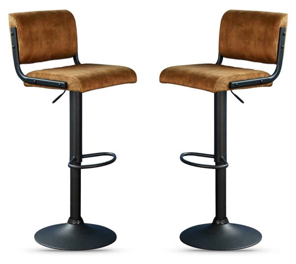 Pawling Fabric Gas Lift Bar Stools In Pair - Rust