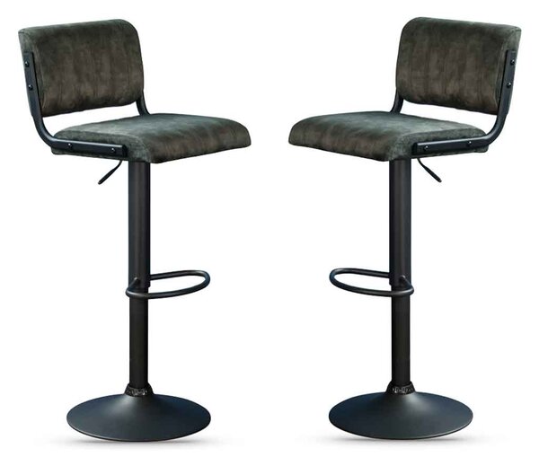 Pawling Fabric Gas Lift Bar Stools In Pair - Olive Green