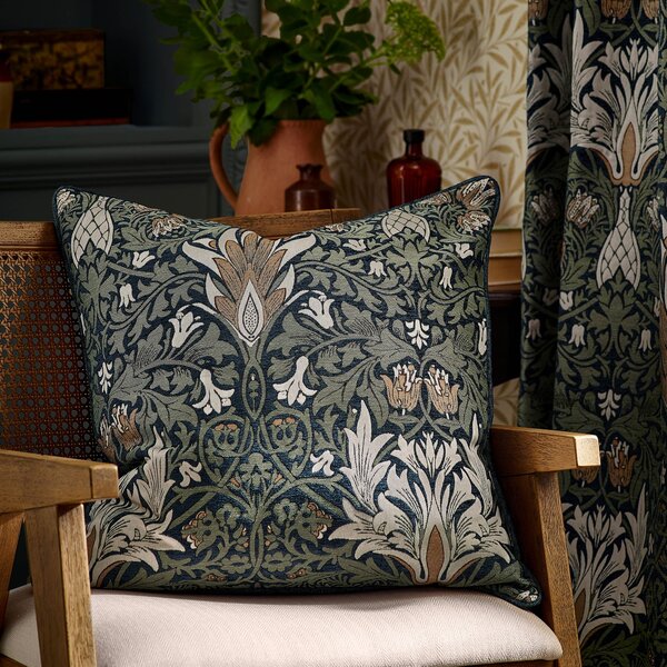 Morris & Co. Snakes Head Chenille 55cm x 55cm Filled Cushion Indigo Leaf Green