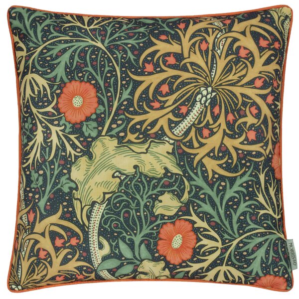 Morris & Co. Seaweed Printed Piped Outdoor 50cm x 50cm Filled Cushion Indigo
