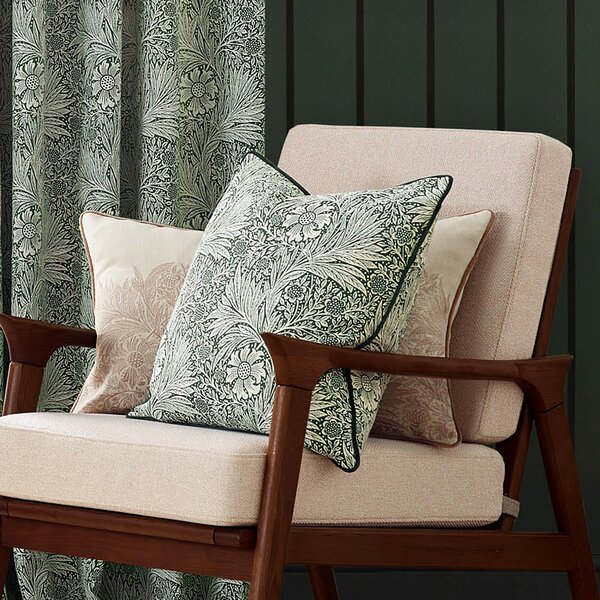 Morris & Co. Marigold Piped Jacquard 50cm x 50cm Filled Cushion Leaf Green