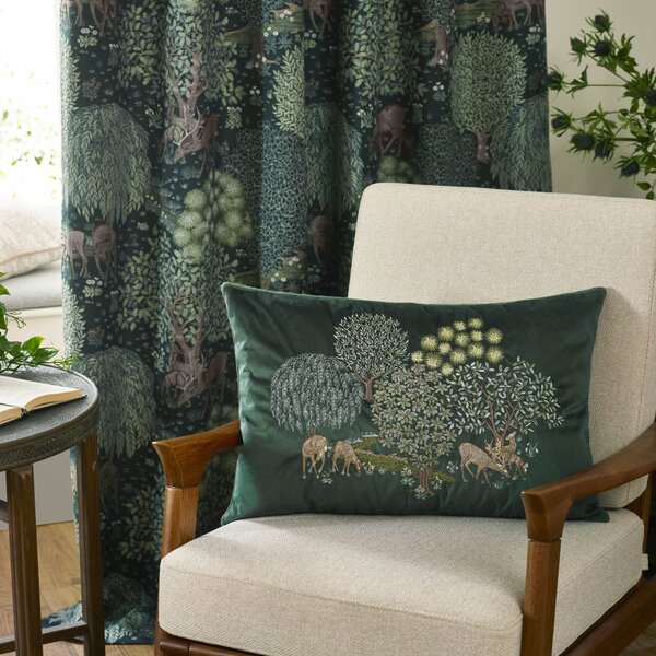 Morris & Co. Brook Embroidered Velvet 40cm x 60cm Filled Boudoir Green