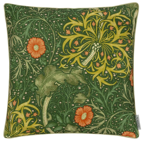 Morris & Co. Seaweed Printed Piped Outdoor 50cm x 50cm Filled Cushion Forest Green