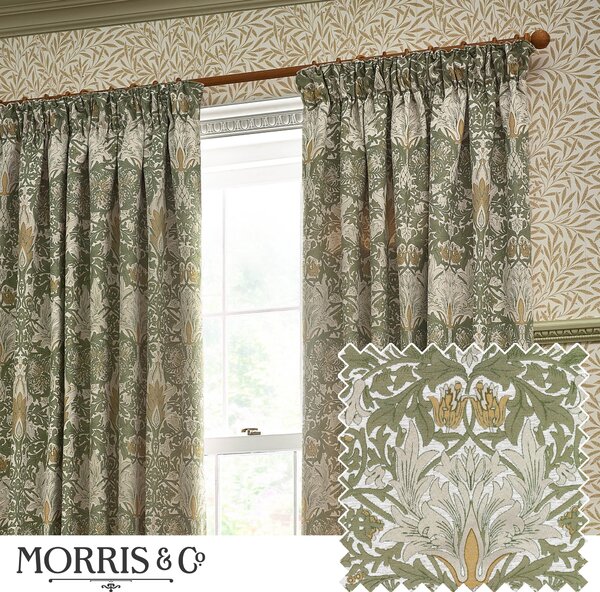 Morris & Co. Snakeshead Jacquard Chenille Ready Made Pencil Pleat Curtains Sunflower Stone