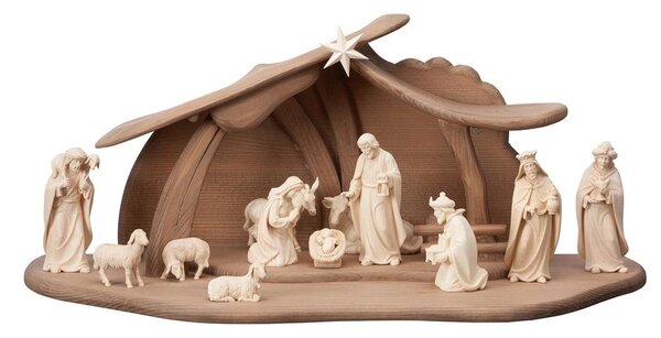 Wooden Nativity scene Holy Family with 13 figures AD