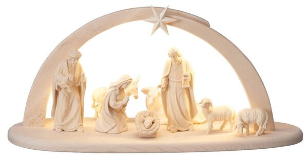 Wooden Nativity scene Leonardo with light and 9 figures AD