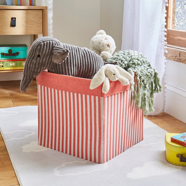 Set of 2 Stripe Foldable Boxes Coral