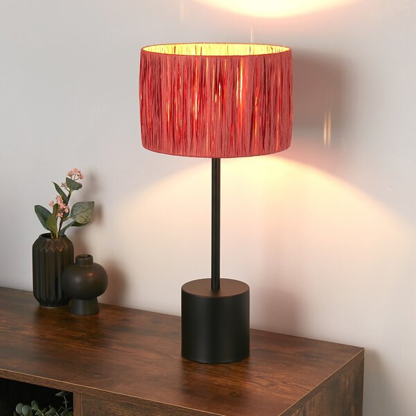 Raffia Table Lamp - Pink & Black