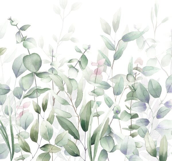Watercolour Leaves Mural Green/White