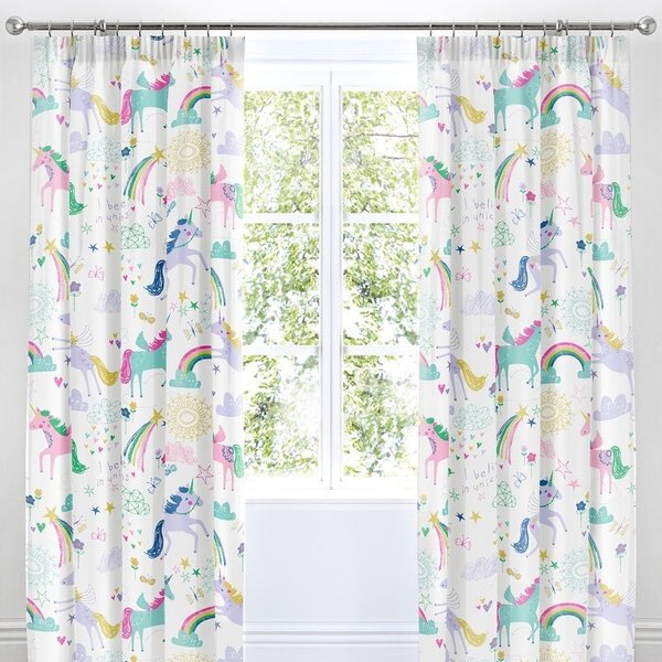 Rainbow Unicorn Ready Made Curtains 66x72 Multi