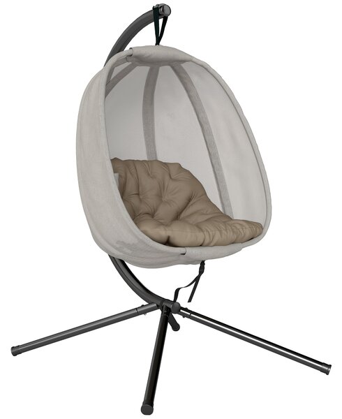 Outsunny Hanging Egg Chair, Folding Swing Hammock with Cushion and Stand for Indoor Outdoor, Patio Garden Furniture, Khaki