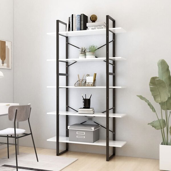 5-Tier Book Cabinet White 100x30x175 cm Engineered Wood