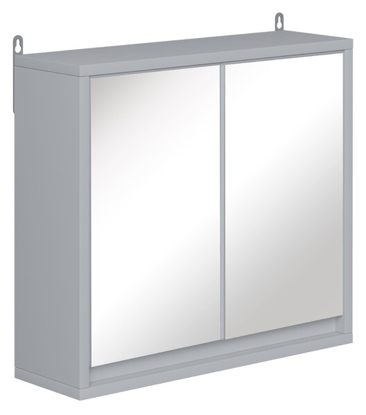 HOMCOM Bathroom Wall Cabinet with Mirror, Adjustable Shelf, Cushioned Door with Quiet Close, for Bathroom or Bedroom Vanity, Grey Aosom UK