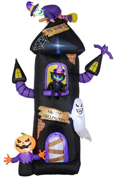 Outsunny 8.5FT Tall Halloween Inflatable Horror Tree House with Witch, Black Cat, Ghost and Pumpkin Man, Blow-Up Outdoor Halloween Decoration for Lawn, Garden, Party