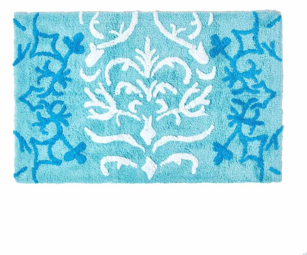 Homescapes Blue Damask Cotton Bath Mat