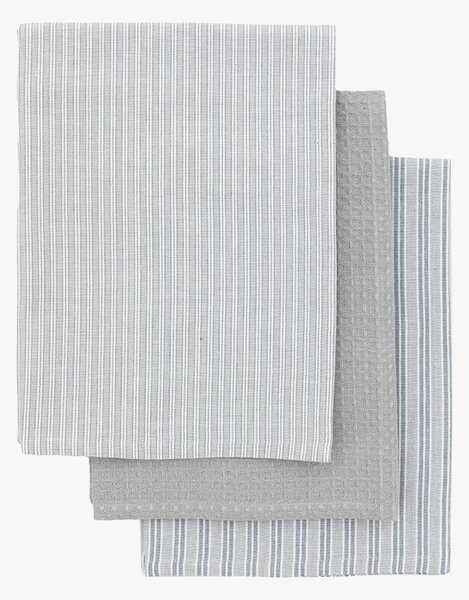 Cottage Stripe Tea Towel in Grey, Set of 3