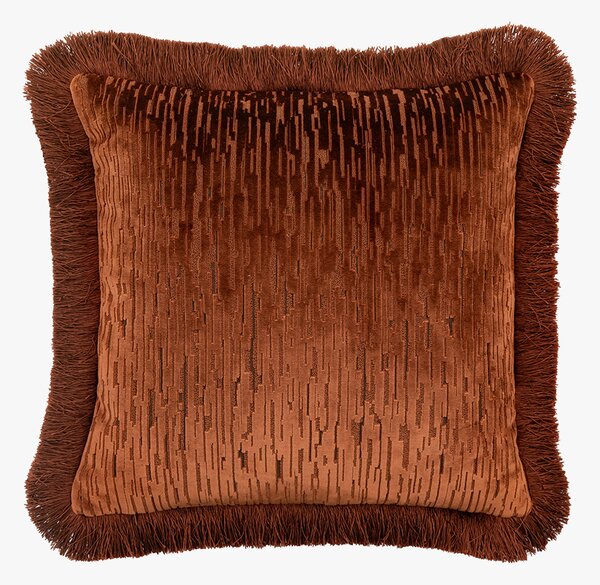 Regency Velvet Fringe Cushion in Terracotta