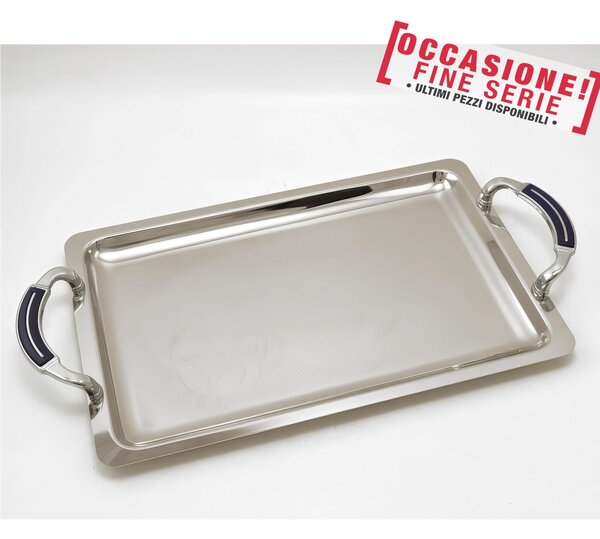 Chiseled Rectangular Tray in 18/10 Stainless Steel with Handles 35x21 cm Baroque Line