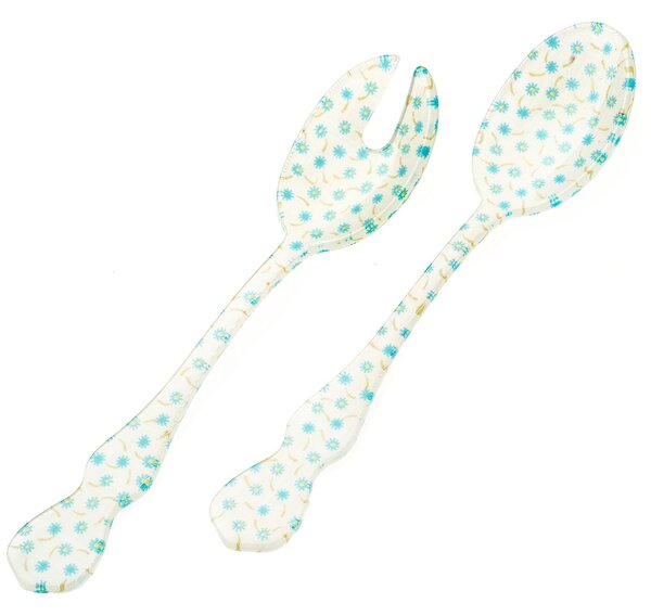 Chic Acrylic Salad Servers with Blue Flower Design 182 mm