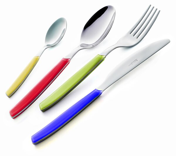24-Piece Mixed Color Chrome Flatware Set - Includes 6 Knives, 6 Forks, 6 Spoons, 6 Teaspoons, Made of 18.C Stainless Steel (AISI430)
