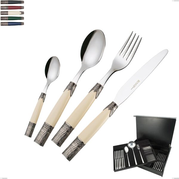 75-Piece Aria Cutlery Set in Wooden Case, Coloured 18/10 AISI304 Stainless Steel