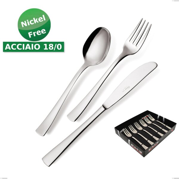 Showcase Pack 6 Pieces Dessert Forks Alfa 18/0 Nickel Free, (Stainless Steel 18/ C) Nickel Free, 2 mm Thickness