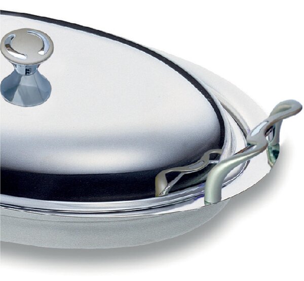 Oval vegetable dish ALEX 41 cm in Polished Stainless Steel with Stainless Steel Lid and Burnished Handles, Does Not Include an Internal Casserole Dish