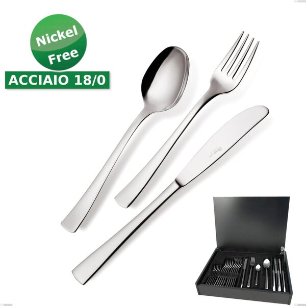 24-piece Cutlery Set in Wooden Case, Economic Knife Alfa 18/0 Nickel Free, (Steel 18/ C) Nickel Free, 2 mm Thickness