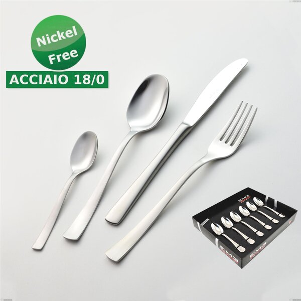 6-Piece Alfa Satinata 18/0 Nickel-Free Cutlery Set, Satin Finish, 18/0 Stainless Steel, Nickel-Free, 2 mm Thickness