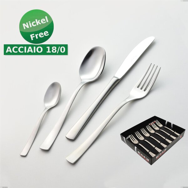 Showcase Pack of 6 Alfa Satinata 18/0 Nickel Free Dessert Forks, Stainless Steel 18/0 Nickel Free, 2 mm Thickness