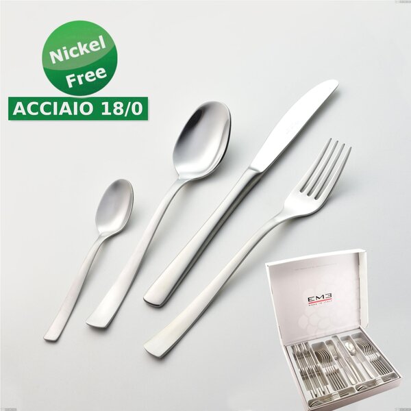24-Piece Alfa Satinata 18/0 Nickel-Free Cutlery Set, Stainless Steel 18/0, 2 mm Thickness