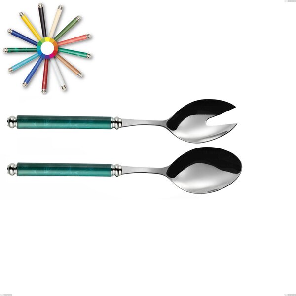 Arcadia Salad Cutlery Pair, 18/10 AISI 304 Polished Stainless Steel with Acrylic Handle and Double Ring, Length 239 mm