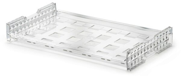 Unbreakable and Stackable Transparent Tray with 45x45 mm Square Holes for Contract Use in Tritan 53x32.5xh7.5 cm, Transparent Colour, named Giravolta